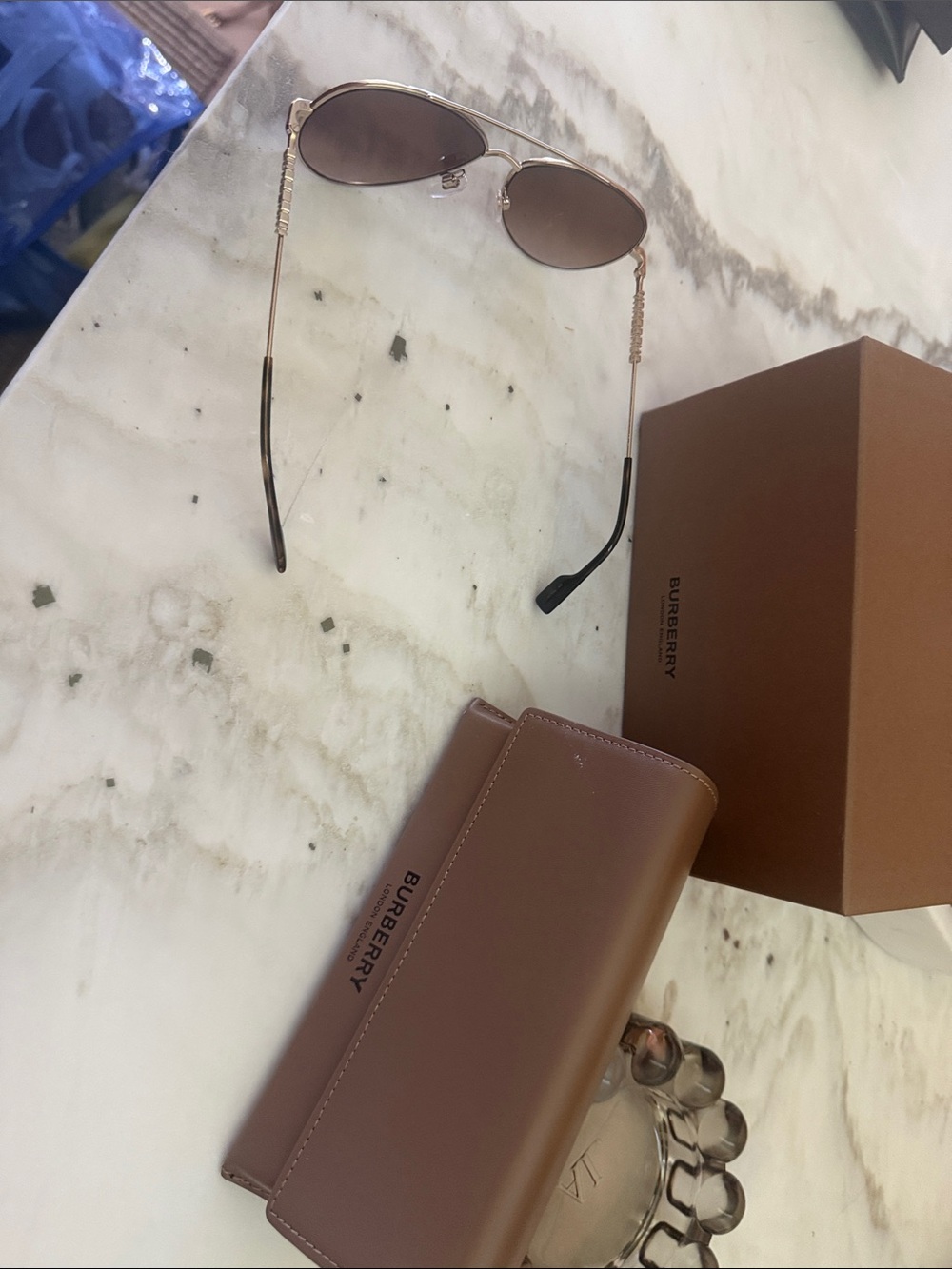 Burberry Gold Metal Sunglasses with Brown Lenses - Picture 3 of 3